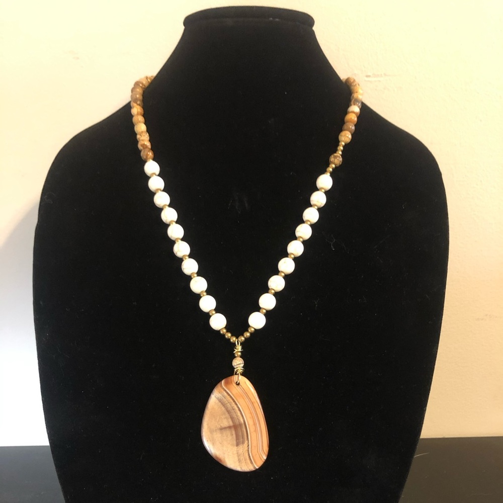 Autumn jasper pendant with brown tone and white jasper beads.